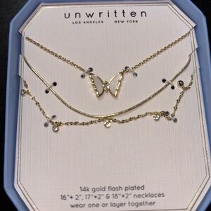 Unwritten Gold Butterfly and Crystal Necklace Set